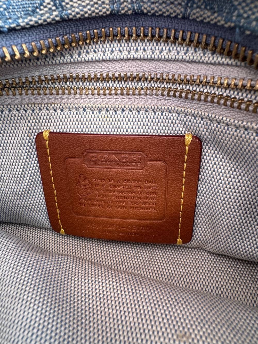 Coach Blue Signature Jacquard Shoulder Bag with Navy Trim - Picture 4 of 4